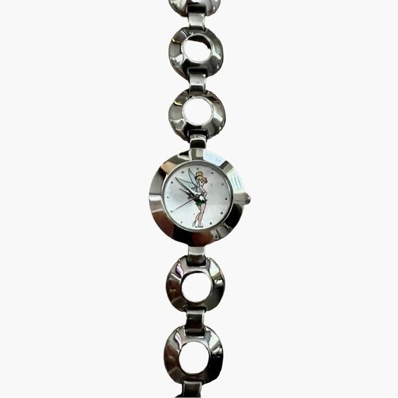 RARE Vintage Disney Tinker Bell Silver Tone Circle Bracelet Watch Working - Picture 5 of 15